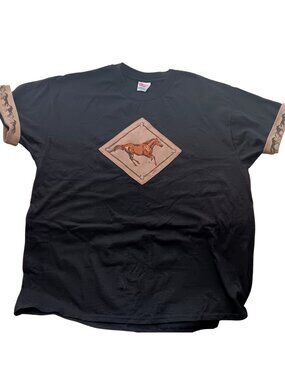 Vintage Cowboy Horse T-Shirt XL 90's Hanes Patch Printed Sleeves Western rock